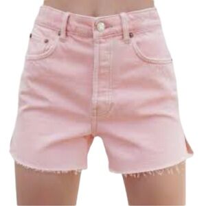 Zara Women's Pink Denim Jean Shorts high waisted Sz 14 US